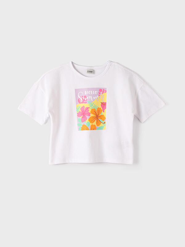 LCW Kids Crew Neck Printed Short Sleeve Girls' T-Shirt