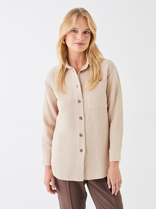 LCWAIKIKI Classic Plain Long Sleeve Oversize Muslin Women's Shirt Tunic