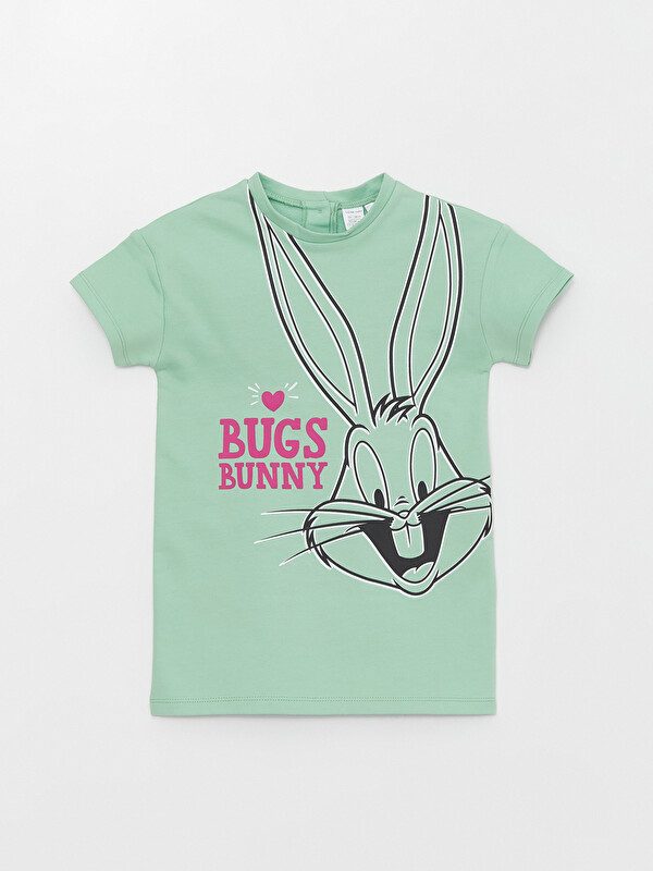 LCW baby Дөңгелек жағалы қысқа жеңді Bugs Bunny принтті қыз балаға арналған көйлек