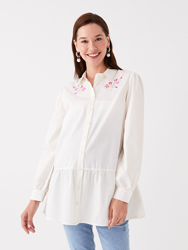 LCWAIKIKI Maternity Embroidered Long Sleeve Maternity Shirt Tunic