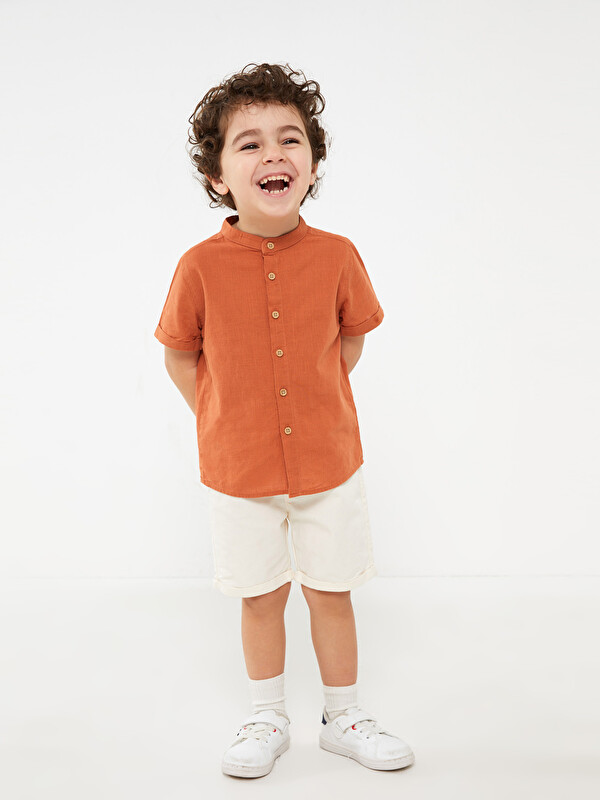 LCW baby Grandad Collar Short Sleeve Baby Boys' Shirt and Shorts 2 Pack Set