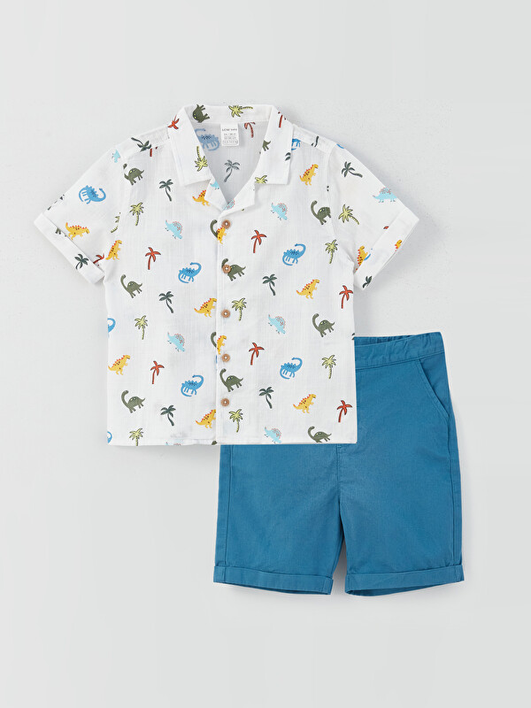 LCW baby Patterned Short Sleeve Baby Boy Shirt and Shorts 2-Pack Set
