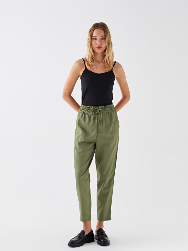 LCW Vision Women's Elastic Waist Carrot Fit Plain Trousers
