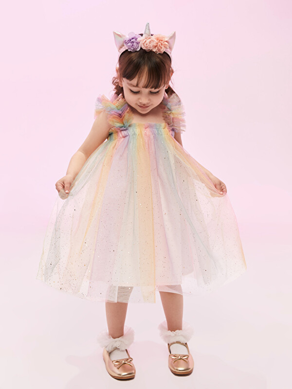 LCW baby Kare Yaka Askılı Kız Bebek Elbise