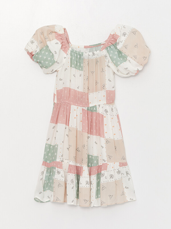 LCW Kids Square Neck Patterned Short Sleeve Girls' Dress