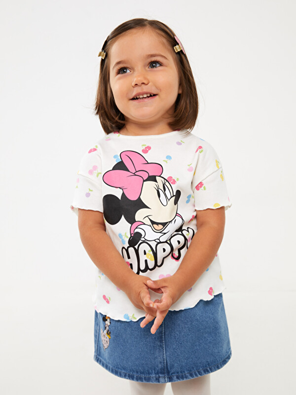 LCW baby تيشيرت ياقة دائرية كم قصير مطبوع Minnie Mouse للبنات الرضع