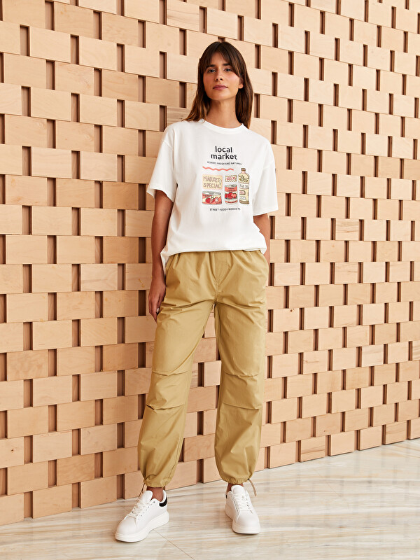 LCW Modest Pantalon en Tissu de Parachute Uni à Taille Élastiquée pour Femmes