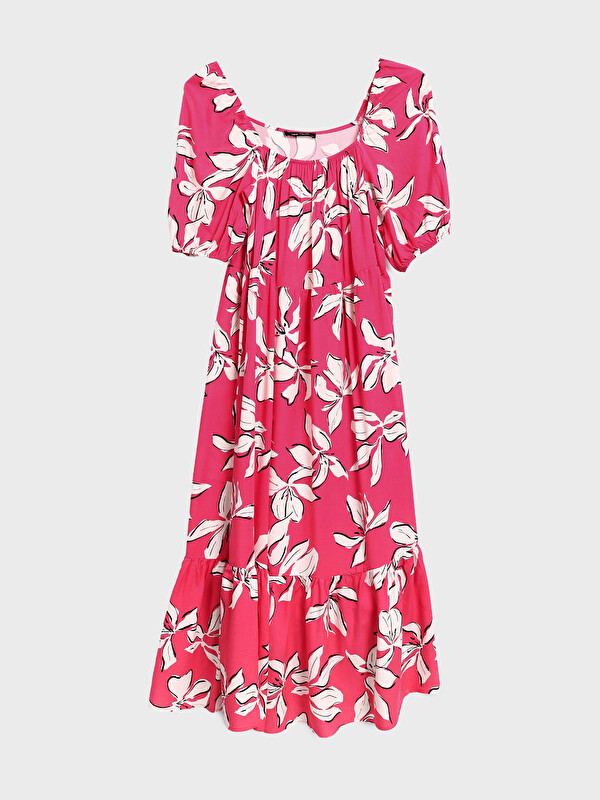 LCW Vision Square Neck Floral Short Sleeve Women's Dress