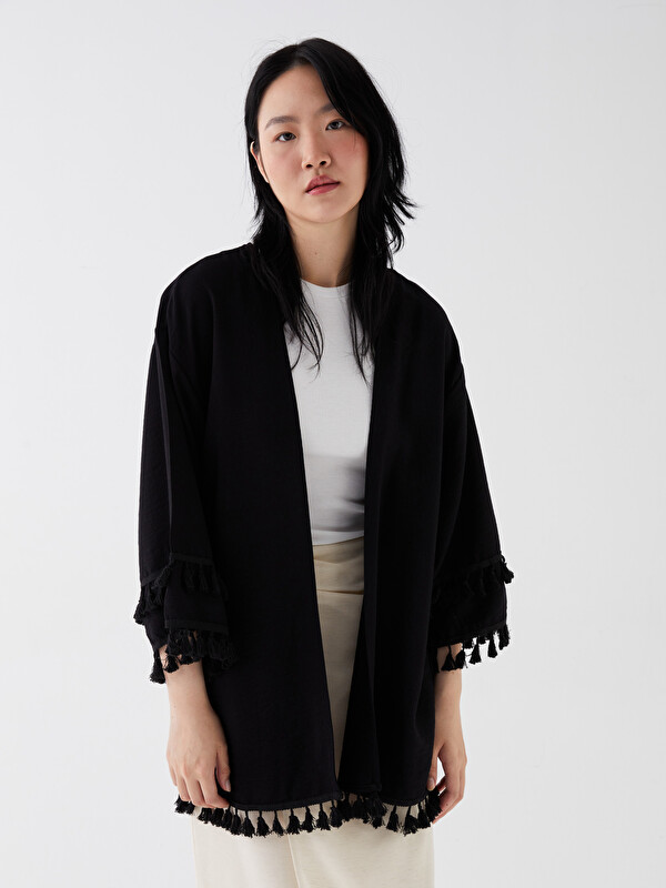 LCW Vision Şal Yaka Düz Oversize Keten Görünümlü Kadın Kimono
