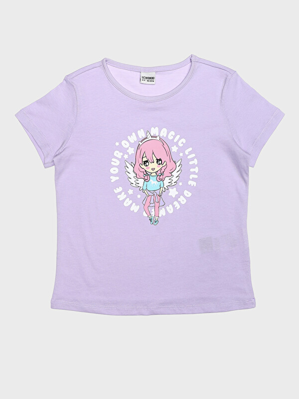 LCW Kids Crew Neck Printed Short Sleeve Girls' T-Shirt