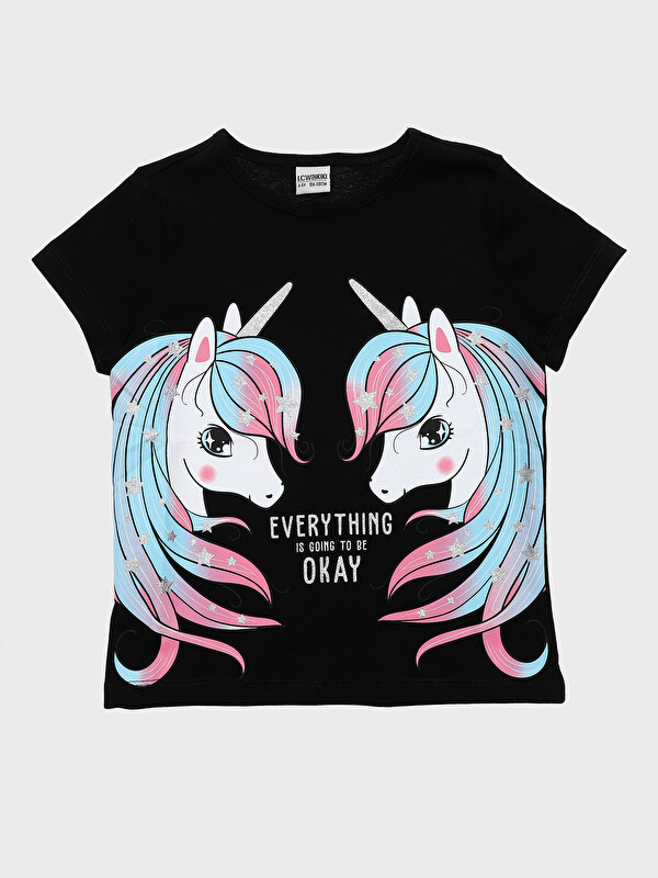 LCW Kids Crew Neck Printed Short Sleeve Girls' T-Shirt