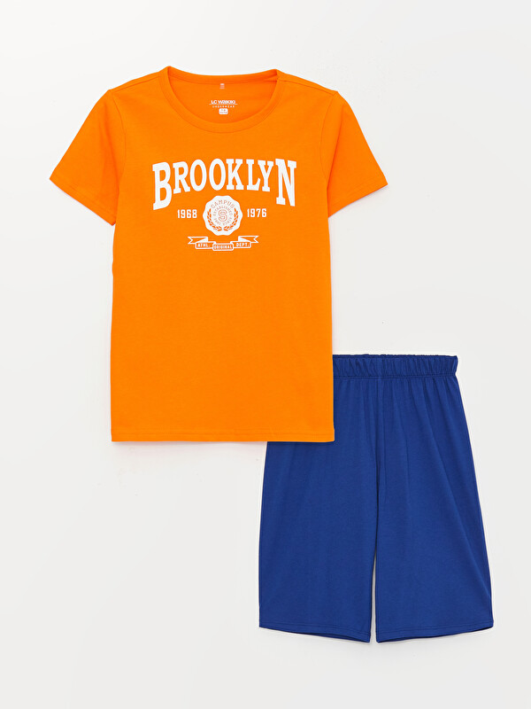 LCW Kids Crew Neck Printed Short Sleeve Boys' Shorts Pyjama Set