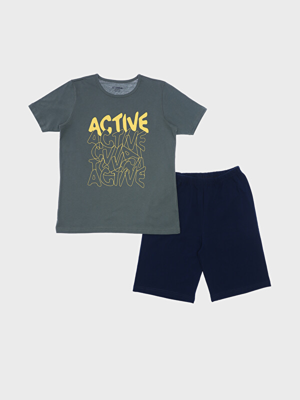 LCW Kids Crew Neck Printed Short Sleeve Boys' Shorts Pyjama Set