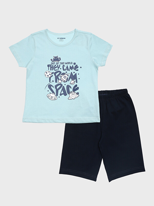 LCW Kids Crew Neck Printed Short Sleeve Boys' Shorts Pyjama Set
