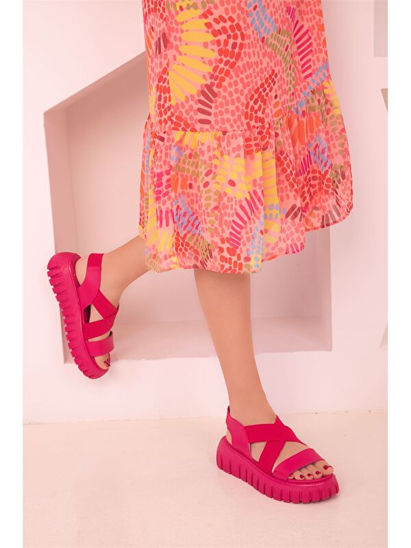 Deri Görünümlü Kalın Taban Kadın Sandalet - Görsel 3