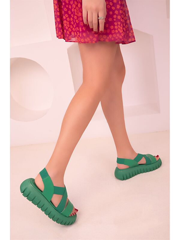 Deri Görünümlü Kalın Taban Kadın Sandalet - Görsel 4