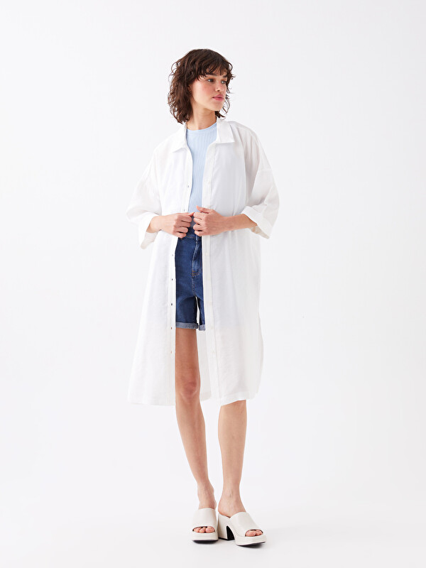 LCW Vision Shirt Collar Straight Short Sleeve Oversize Women's Tunic