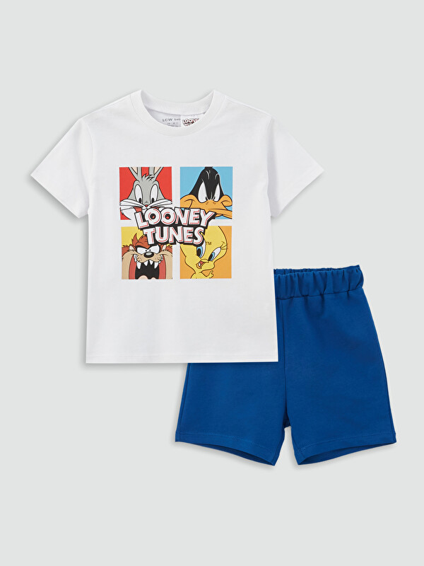 LCW baby Crew Neck Short Sleeve Looney Tunes Printed Baby Boy T-Shirt and Shorts 2-Pack