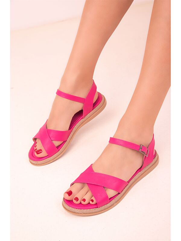 Deri Görünümlü Kadın Sandalet - Görsel 4