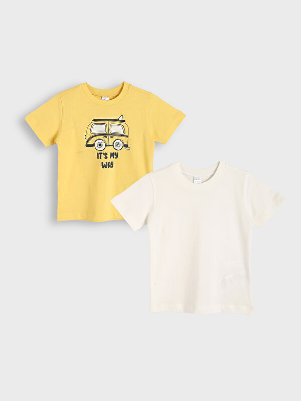 LCW baby Crew Neck Printed Boys' T-Shirt 2 Pack