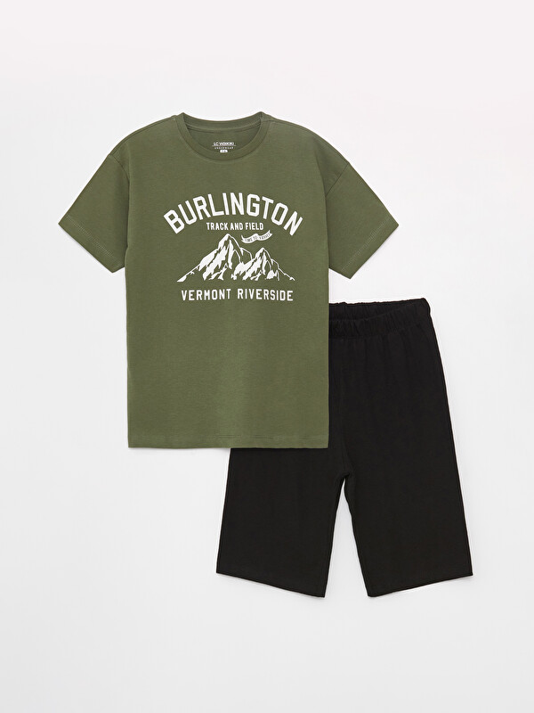 LCW Kids Crew Neck Printed Short Sleeve Boys' Shorts Pyjama Set