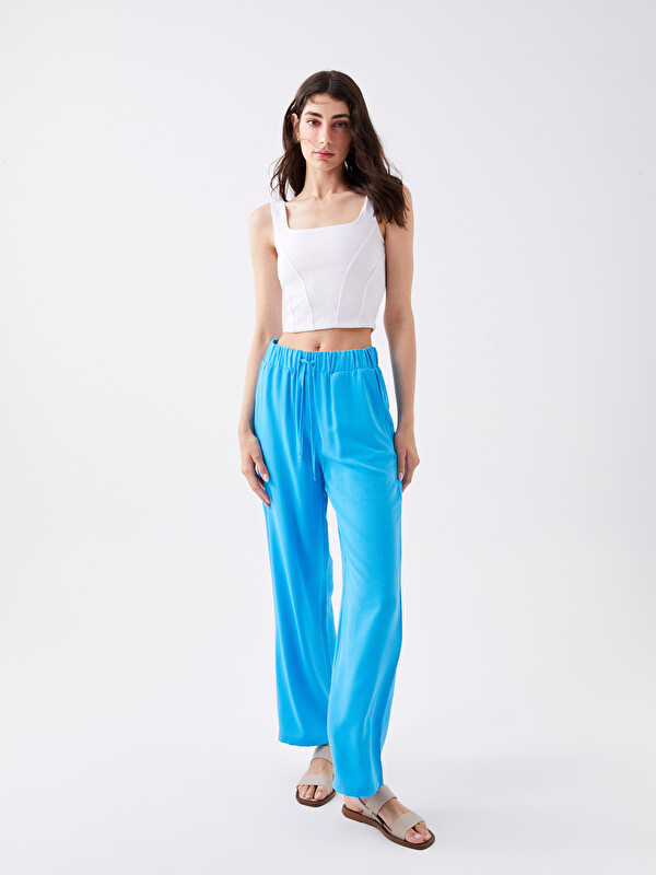 LCW Vision Elastic Waist Comfortable Fit Straight Pocket Women's Trousers Detailed