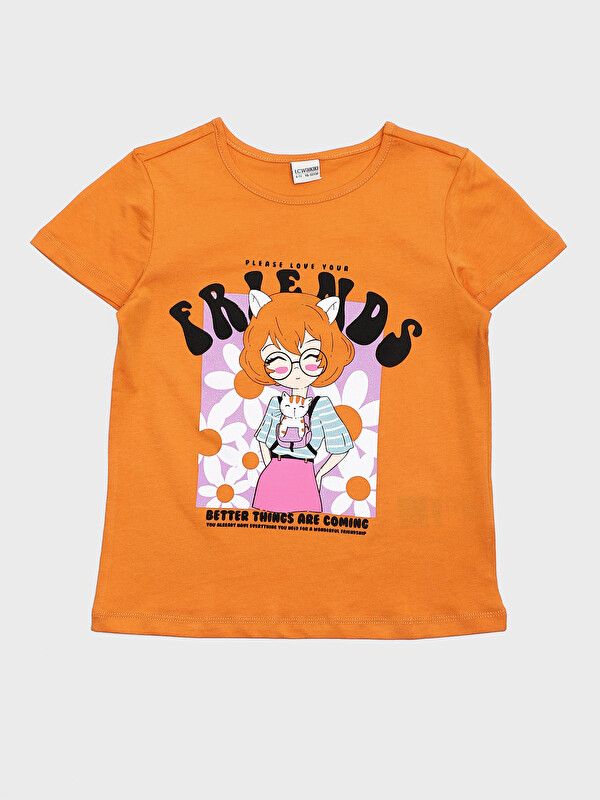 LCW Kids Crew Neck Printed Short Sleeve Girls' T-Shirt
