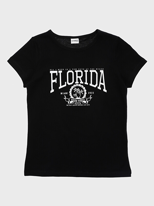 LCW Kids Crew Neck Printed Short Sleeve Girls' T-Shirt