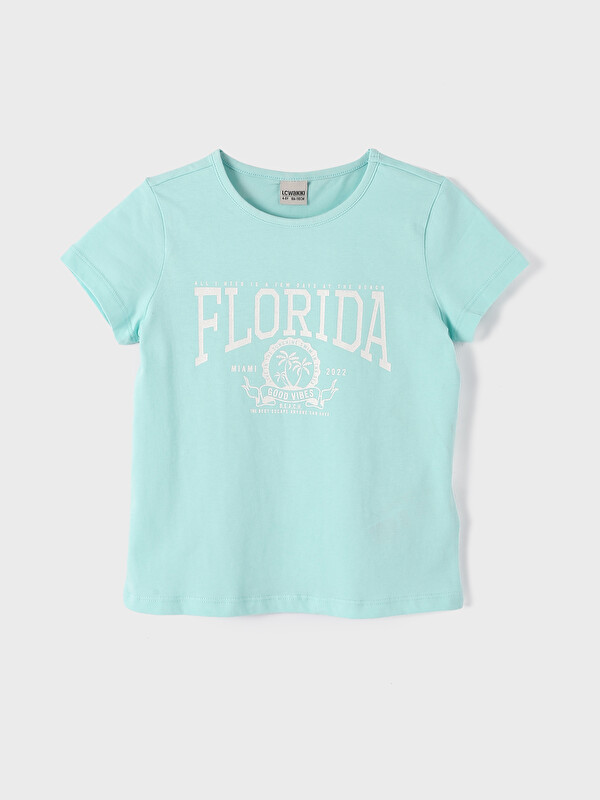 LCW Kids Crew Neck Printed Short Sleeve Girls' T-Shirt