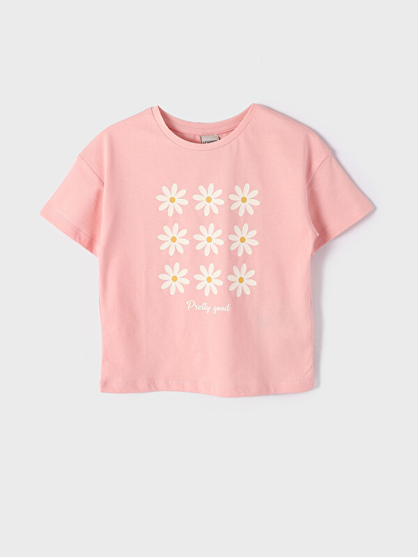 LCW Kids Crew Neck Printed Short Sleeve Girls' T-Shirt