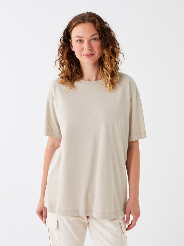 LCW Modest T-shirt pour Femmes à Manches Courtes Uni à Col Rond