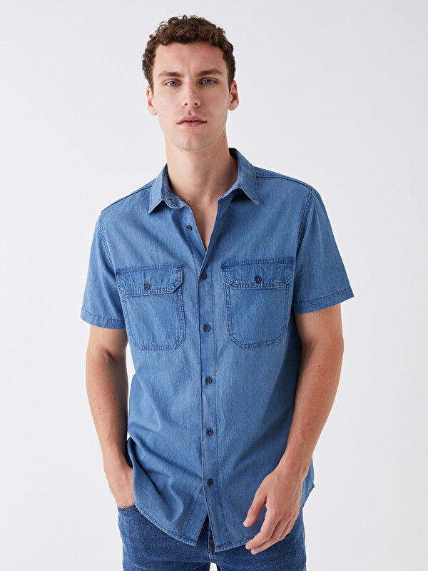 LCW Jeans Regular Fit Kısa Kollu Erkek Jean Gömlek