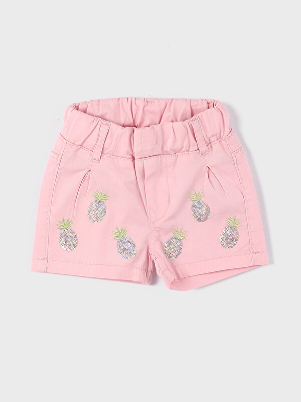LCW baby Baby Girls' Embroidered Elasticated Waist Denim Shorts