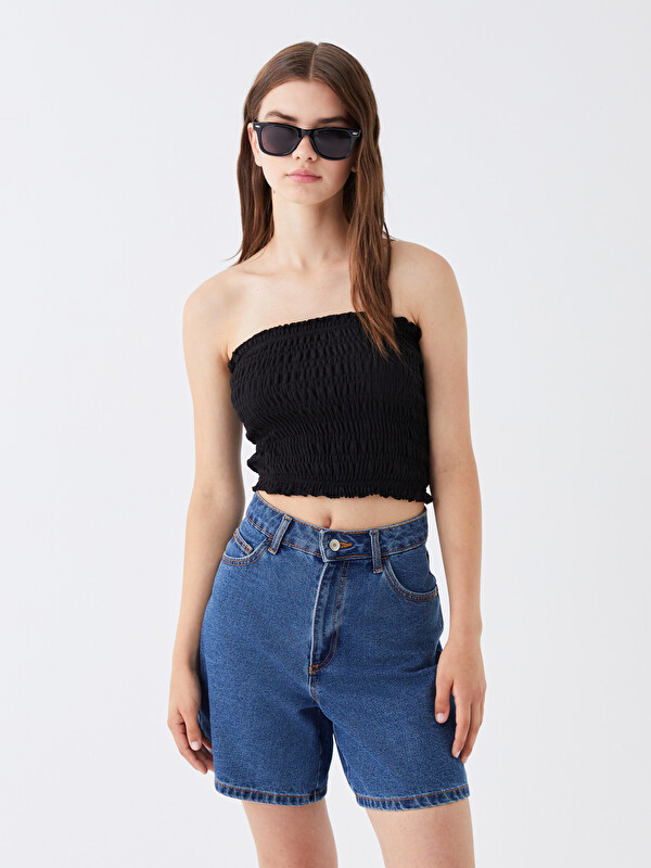 LCW Vision Straplez Düz Crop Kadın Bluz