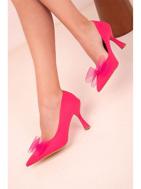 Saten Görünümlü Fiyonk Detaylı Kadın Stiletto - Görsel 5