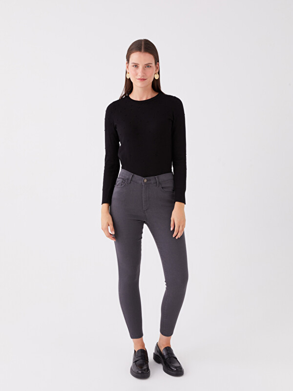 LCWAIKIKI Basic Women's High Waisted Slim Fit Regular Denim Trousers