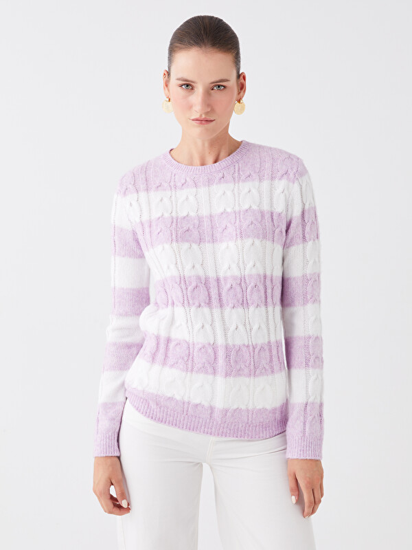 LCWAIKIKI Basic Pull-over en Tricot à Col Rond Bloc de Couleurs Manches Longues pour Femmes