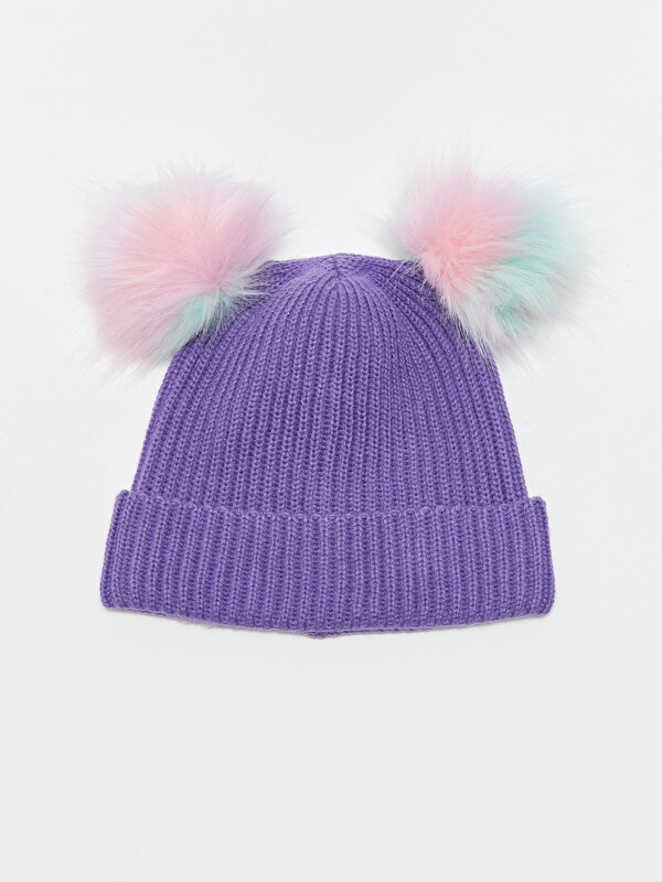 LCW ACCESSORIES Double Plush Pompon Girls' Knitwear Beanie