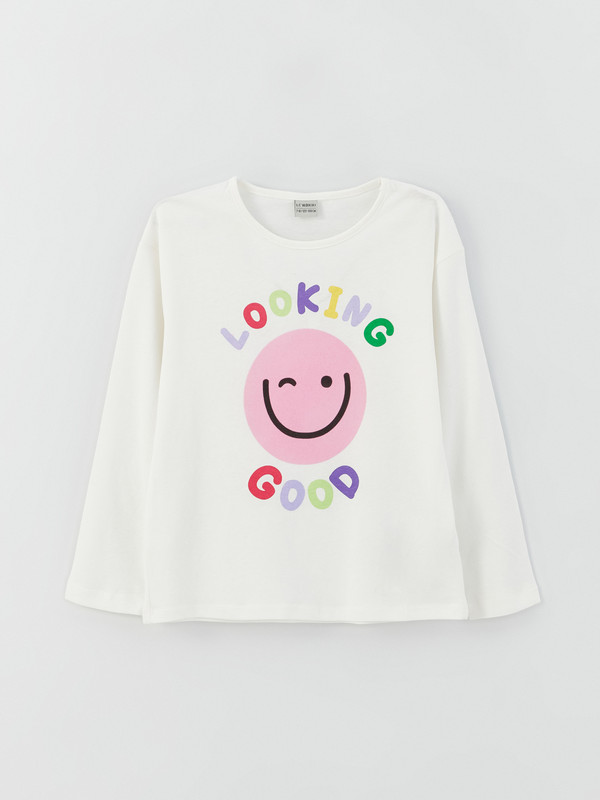LCW Kids Crew Neck Printed Long Sleeve Girls' T-Shirt
