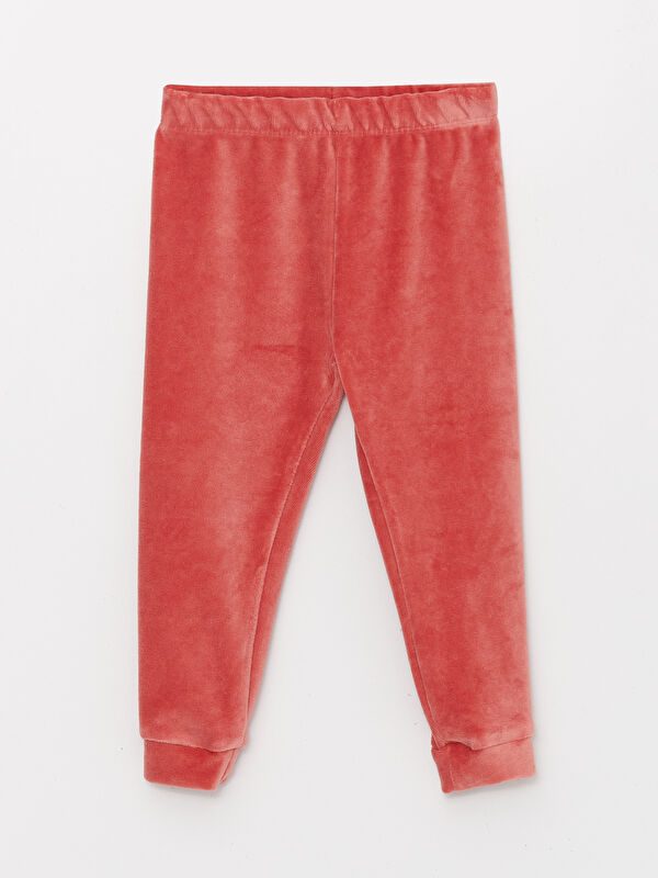 LCW baby Pembe Bisiklet Yaka Uzun Kollu Baskılı Kadife Kız Bebek