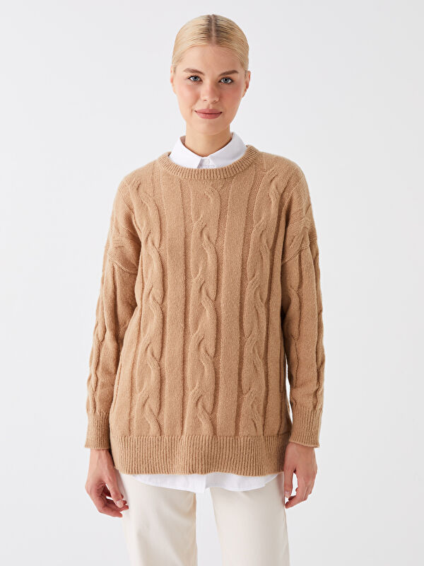 LCW Modest Tunique en Tricot à Motifs à Manches Longues et Col Rond Oversize pour Femmes