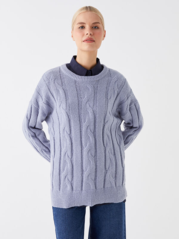 LCW Modest Tunique en Tricot à Motifs à Manches Longues et Col Rond Oversize pour Femmes