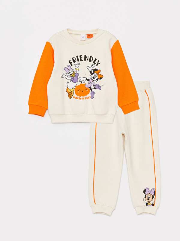 LCW baby Crew Neck Long Sleeve Minnie Mouse Printed Baby Girls' Sweatshirt and Tracksuit Bottom 2 Pack Set