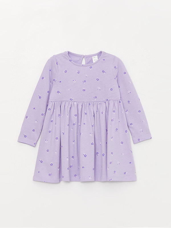 LCW baby Crew Neck Long Sleeve Patterned Baby Girls' Dress