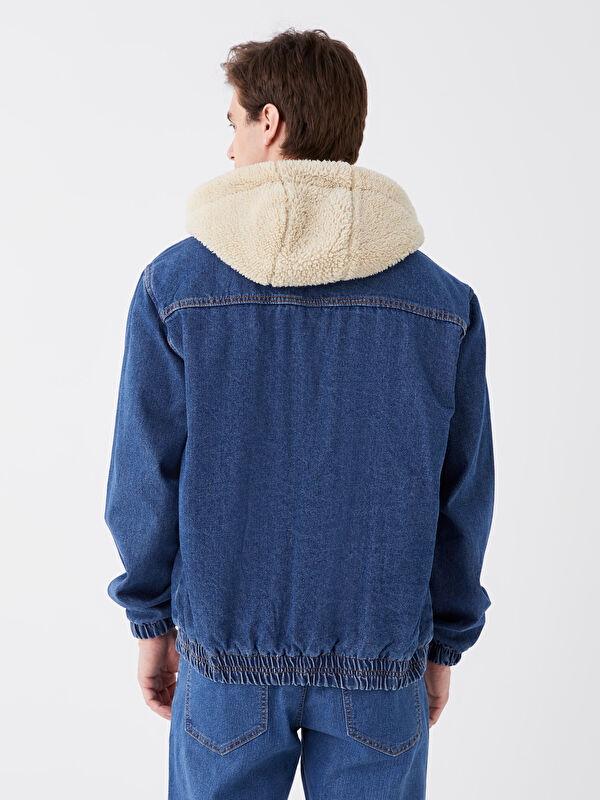 Standard Pattern Hooded Men's Jean Bomber Coat -W37457Z8-309