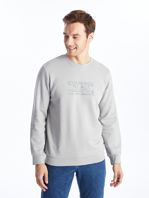 LCWAIKIKI Classic Crew Neck Printed Men's Thick Sweatshirt