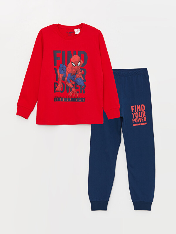 LCW Kids Set de pijama pentru Băieți cu mânecă lungă, imprimat Spider-Man, guler rotund