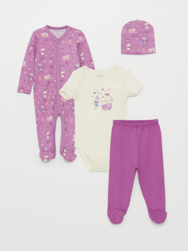 LCW baby Ensemble d'Hôpital Imprimé pour Bébé Fille 4 Pièces