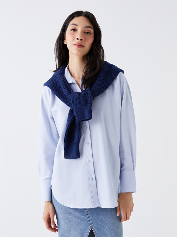 LCW Vision Düz Uzun Kollu Oversize Kadın Gömlek