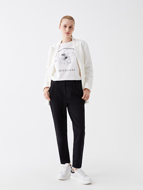 LCW Modest Beli Lastikli Straight Fit Kadın Jean Pantolon
